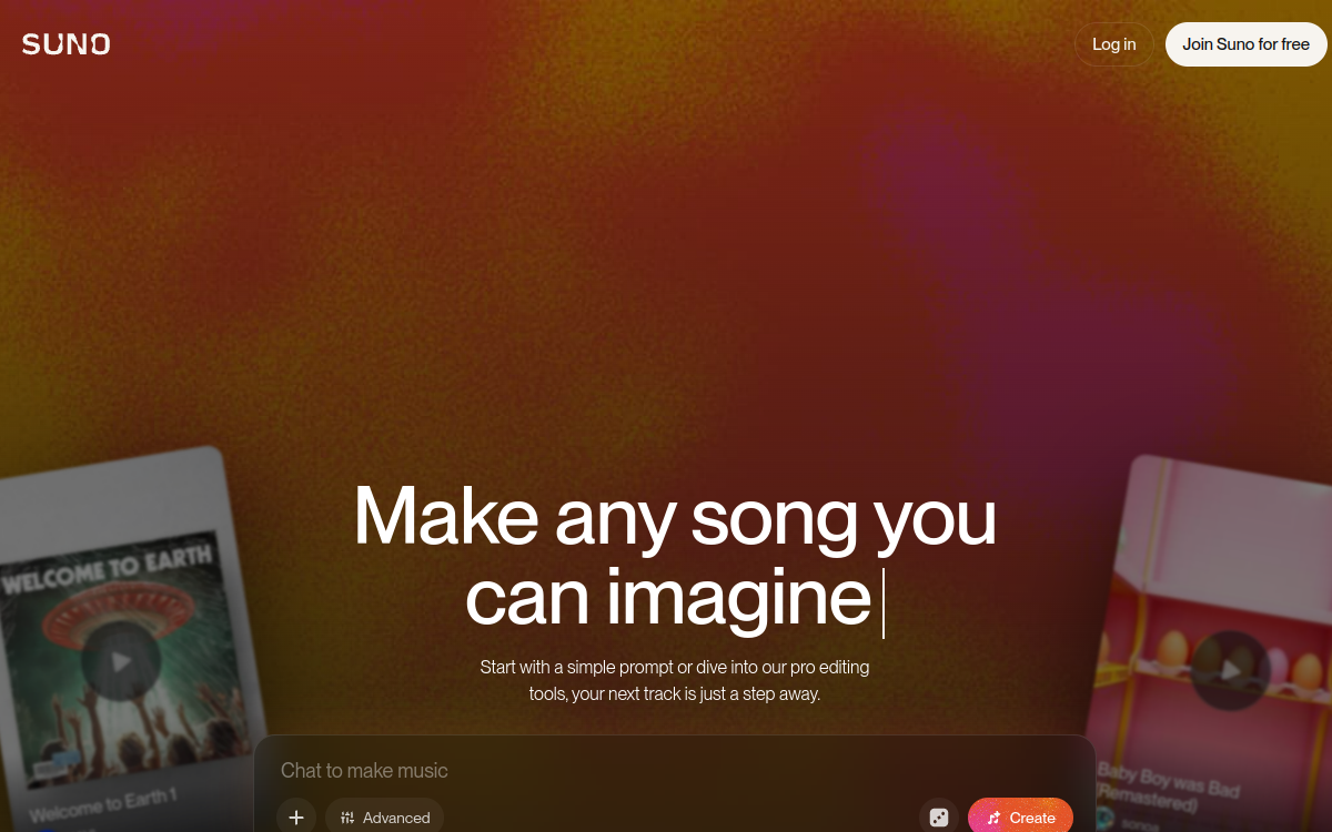 Captura de pantalla de Suno AI