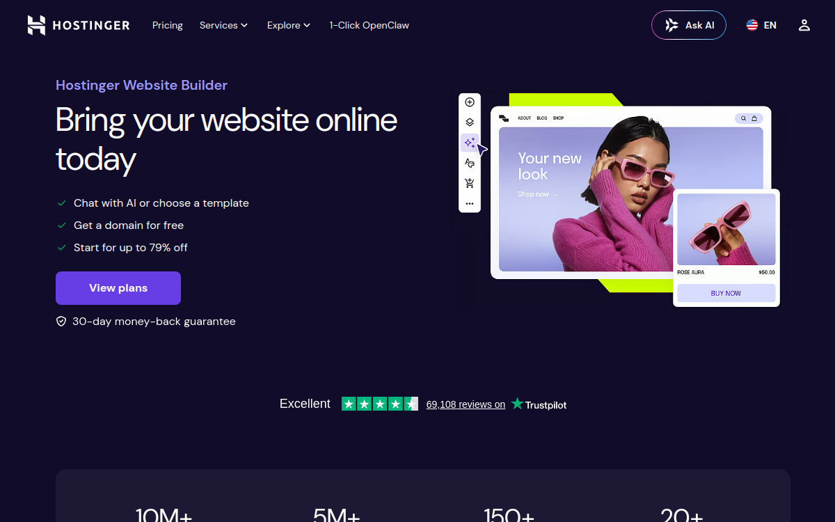 Captura de pantalla de Hostinger AI Hub