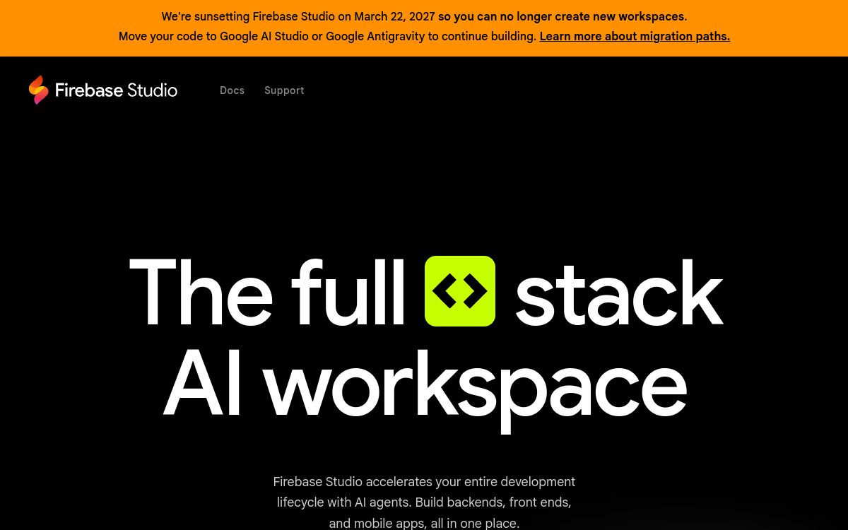 Captura de pantalla de Firebase Studio