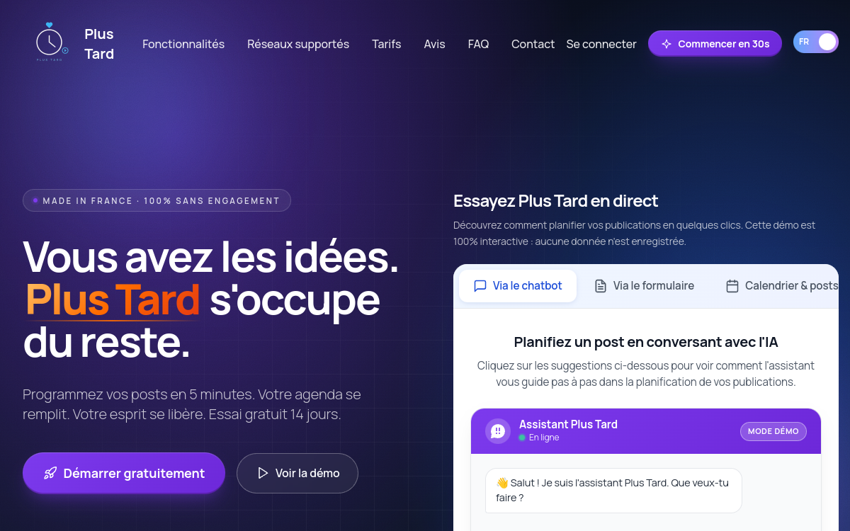 Captura de pantalla de Plus Tard