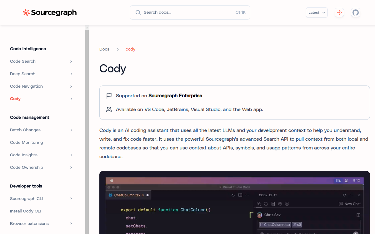 Captura de pantalla de Sourcegraph Cody