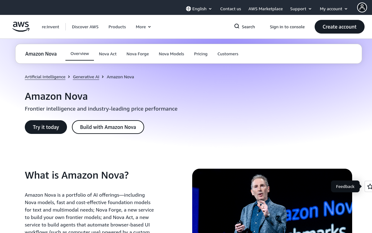 Captura de pantalla de Amazon Nova AI Models