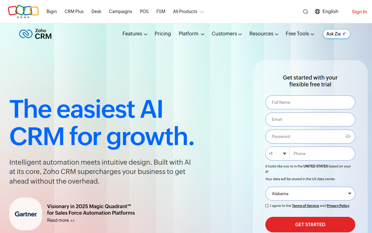 Captura de pantalla de Zoho CRM