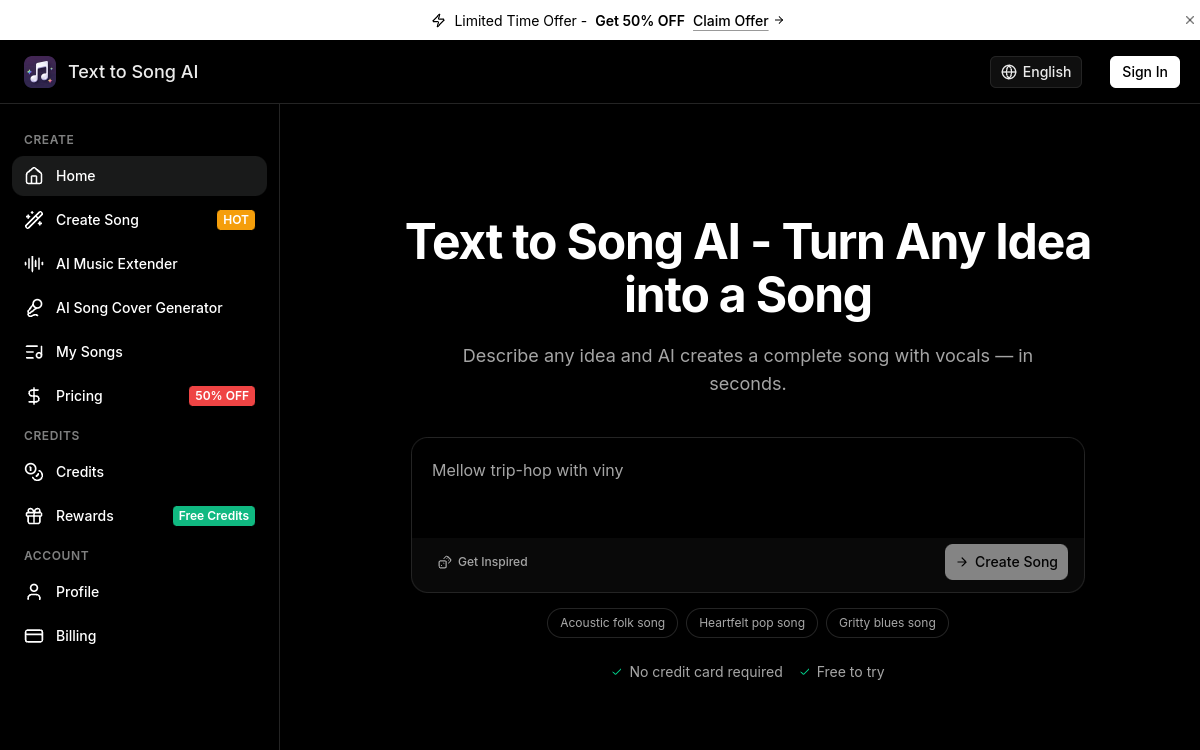 Captura de pantalla de Text to Song AI