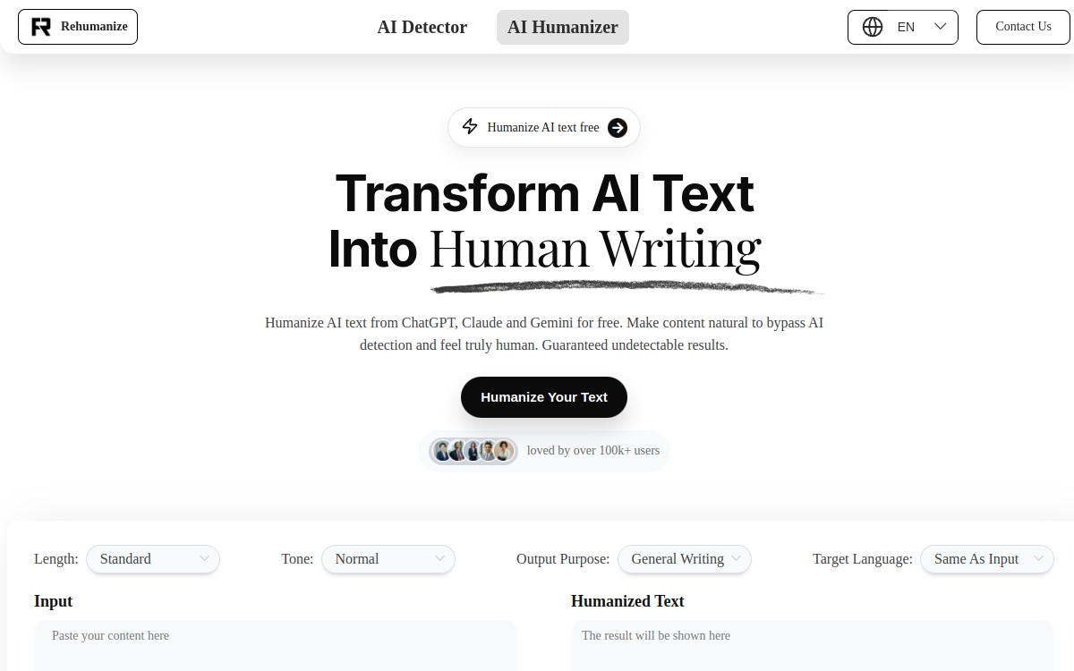 Captura de pantalla de Rehumanize.io