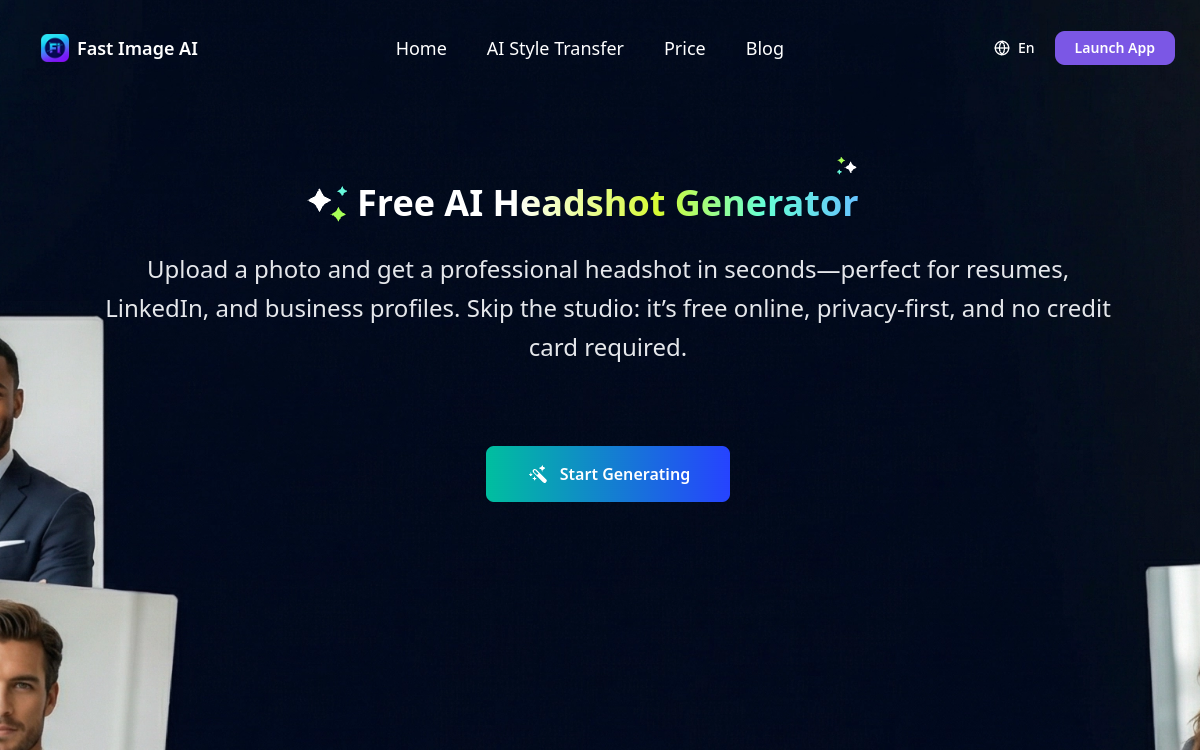 Captura de pantalla de FastImage — AI Headshot Generator