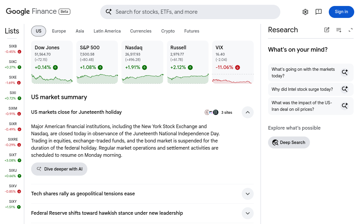 Captura de pantalla de Google Finance AI