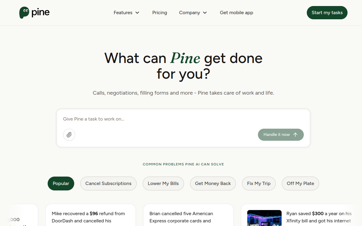 Captura de pantalla de Pine AI