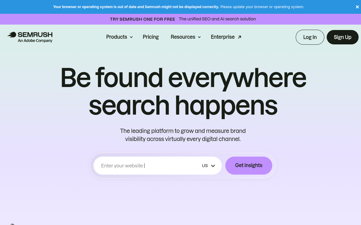 Captura de pantalla de Semrush