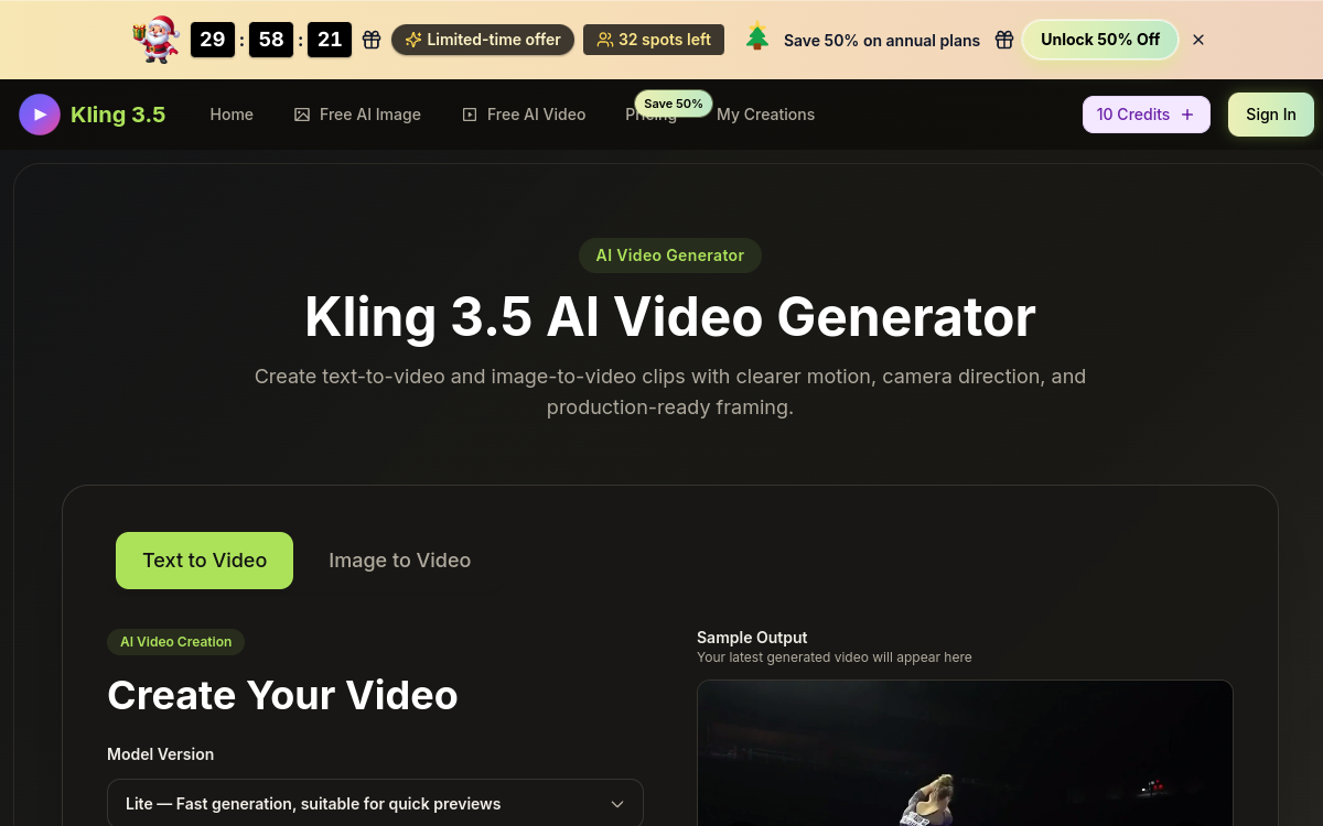 Captura de pantalla de Kling 3.5