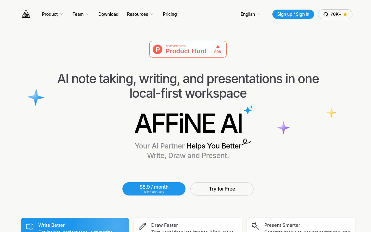 Captura de pantalla de AFFiNE AI