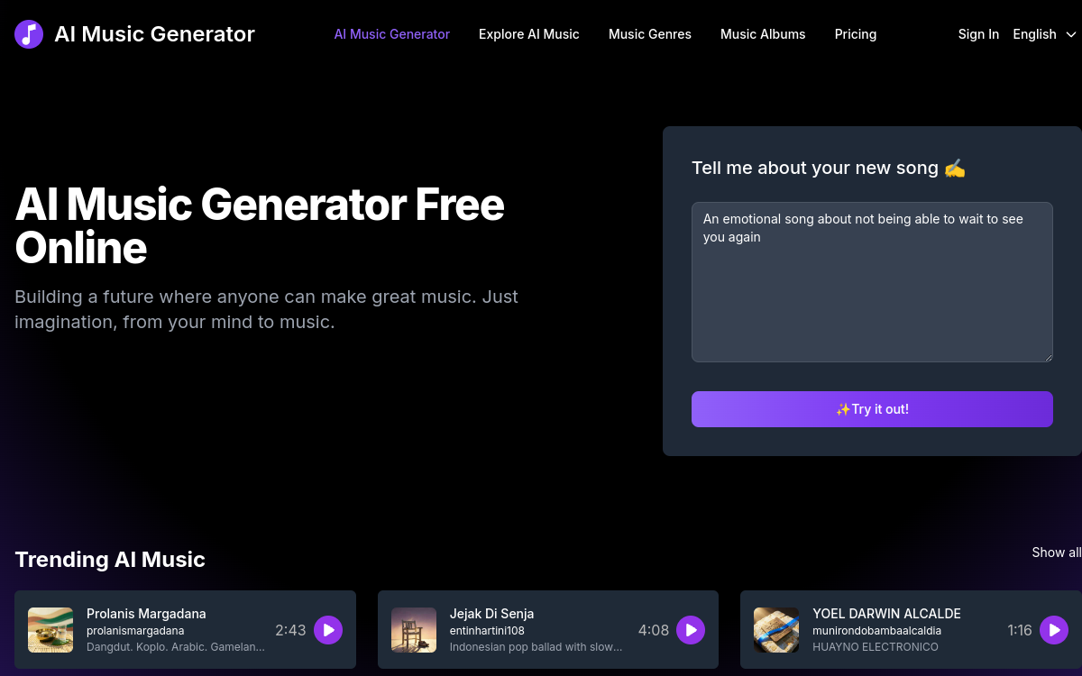 Captura de pantalla de AI Music Generator