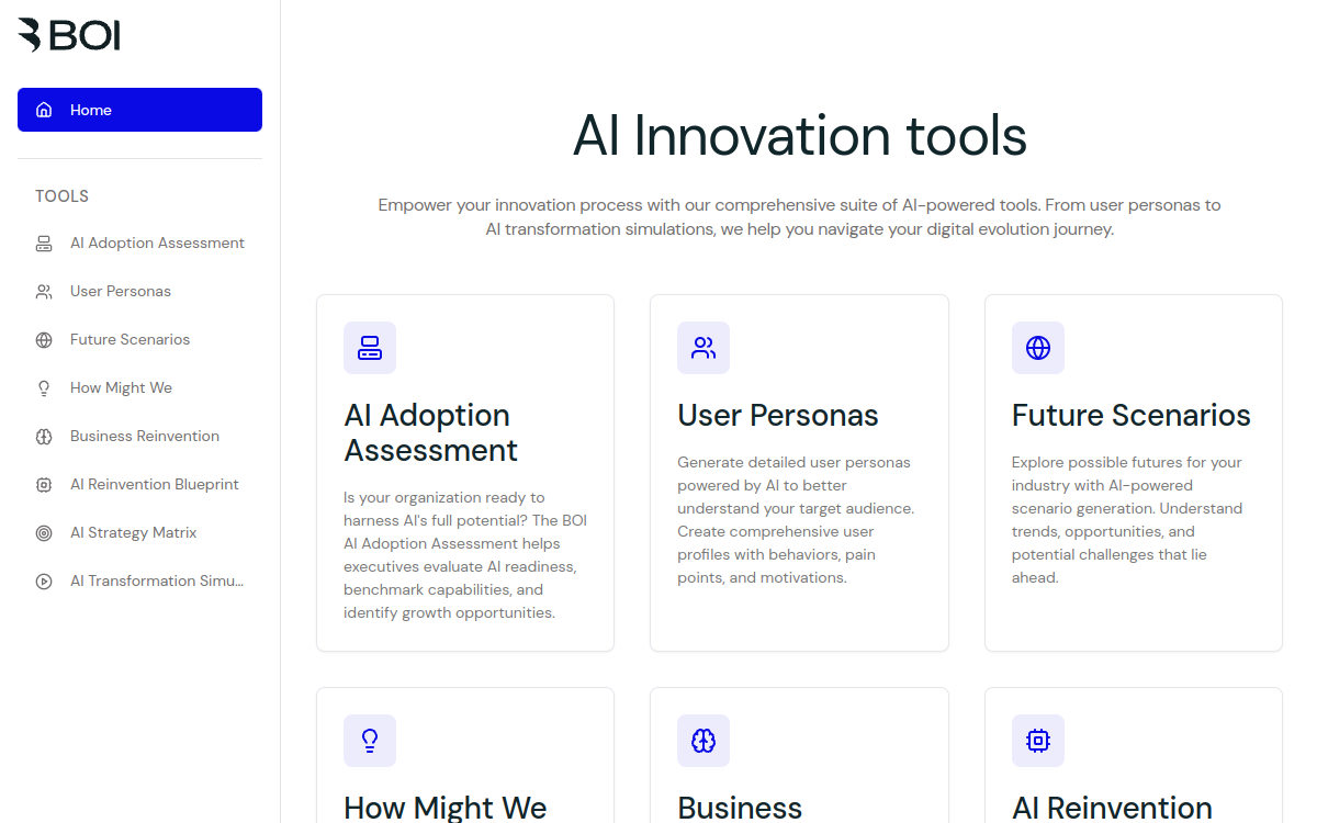 Captura de pantalla de Board of Innovation AI Hub
