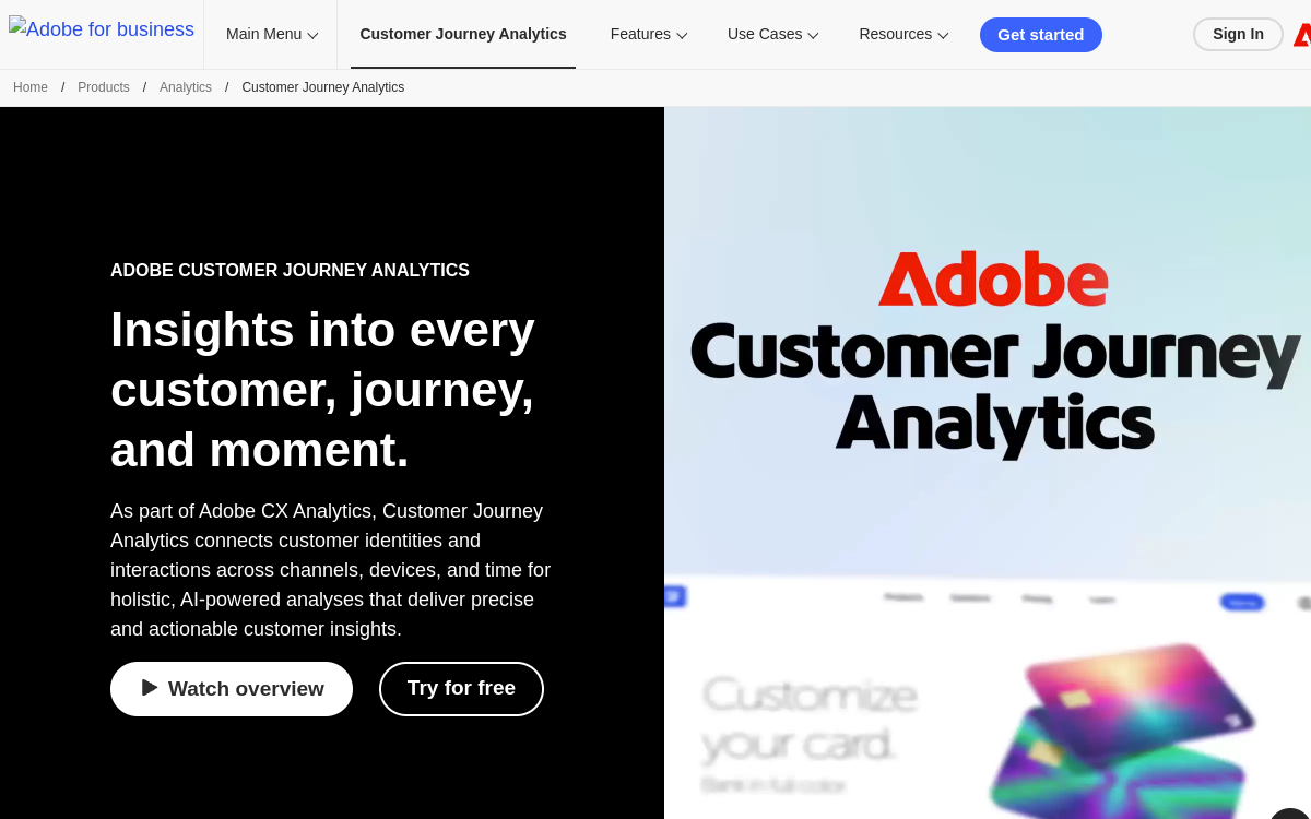 Captura de pantalla de Adobe Customer Journey Analytics