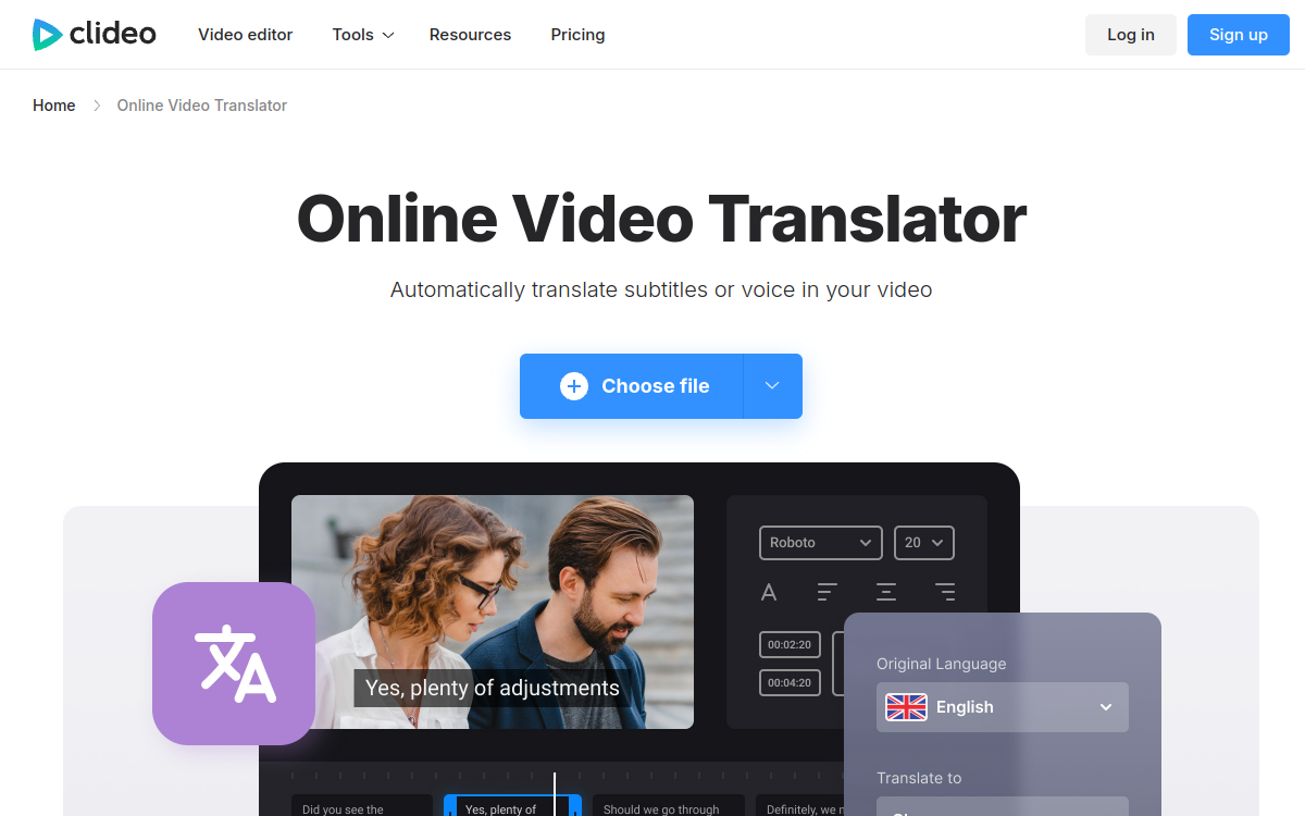 Captura de pantalla de Clideo Video Translator