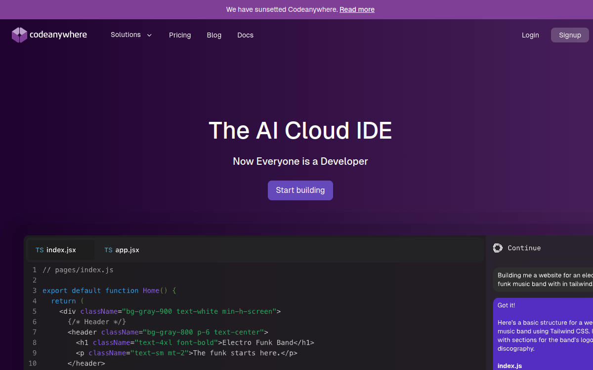 Captura de pantalla de Codeanywhere