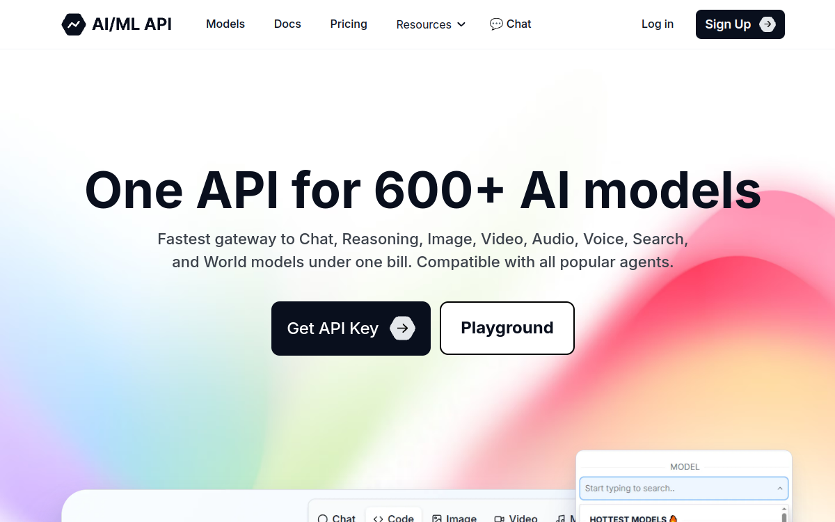 Captura de pantalla de AI/ML API
