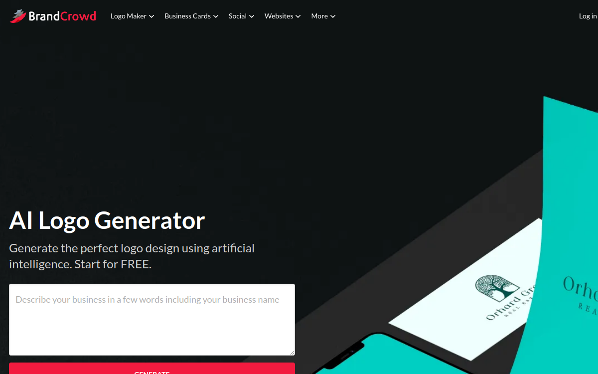 Captura de pantalla de BrandCrowd AI Logo Generator
