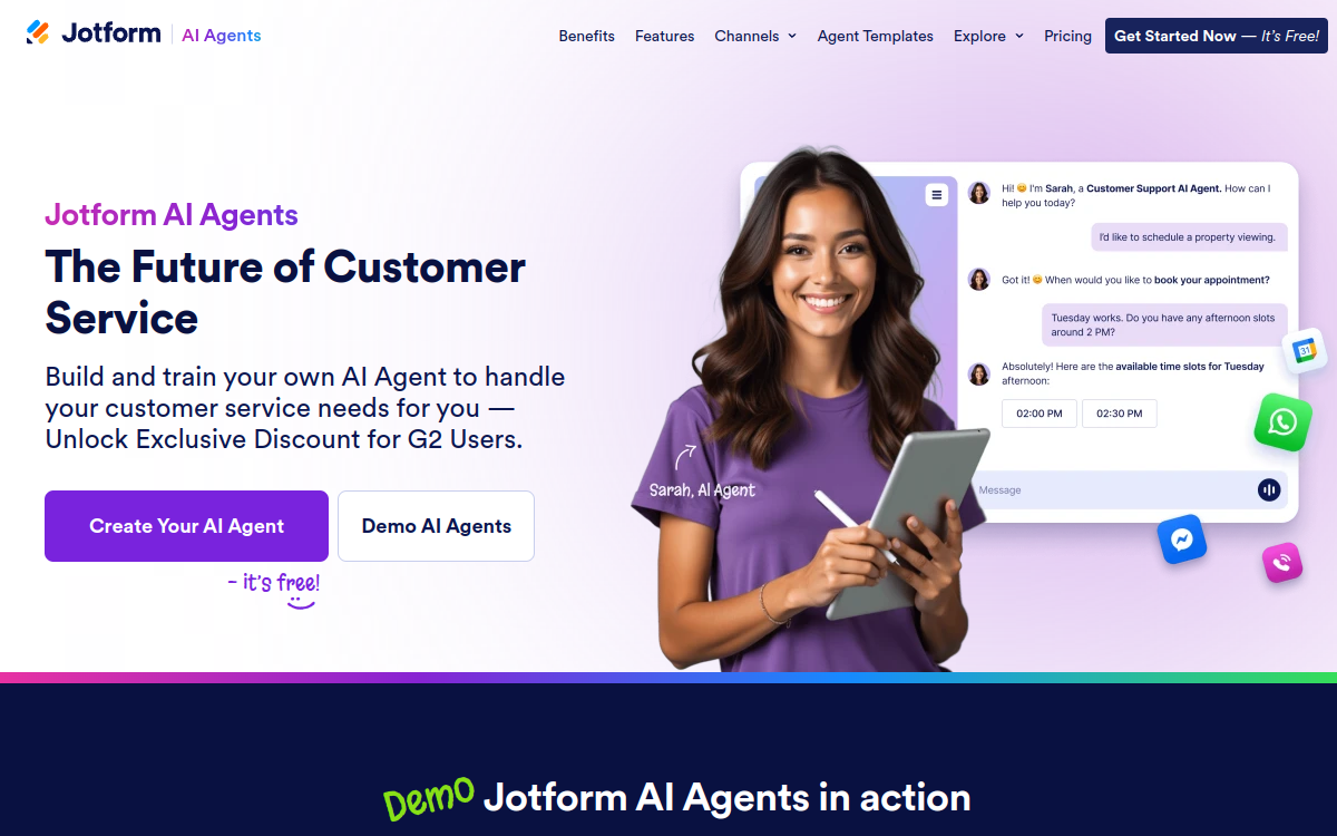 Captura de pantalla de Jotform AI Agents