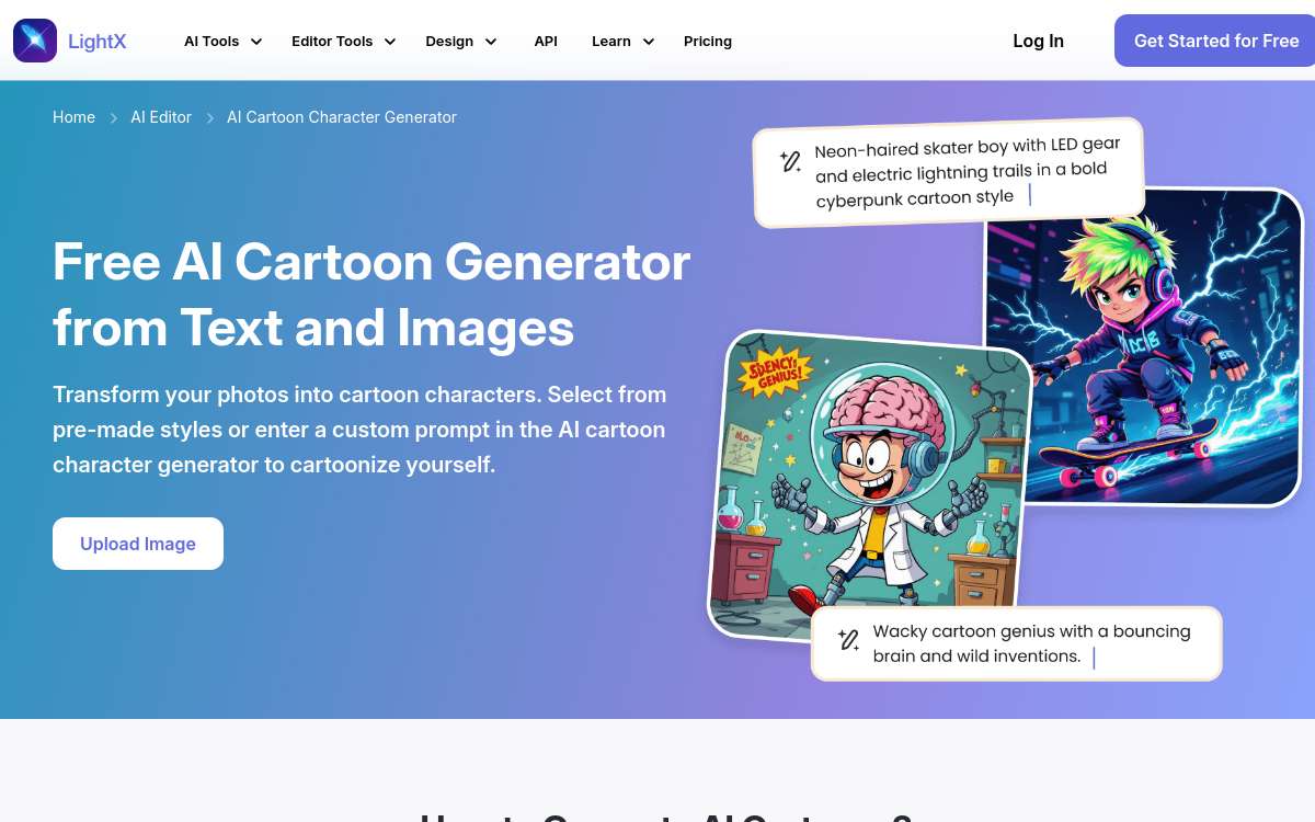 Captura de pantalla de LightX AI Cartoon Generator