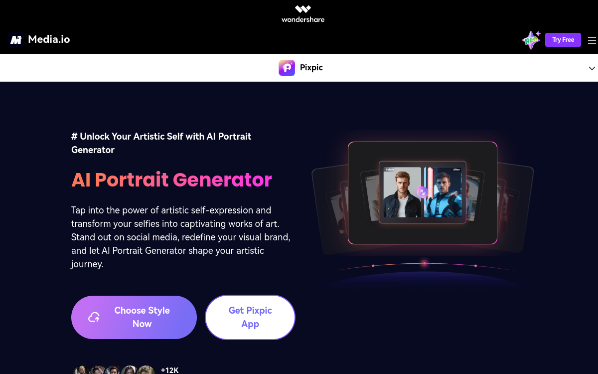 Captura de pantalla de Media.io AI Portrait Generator