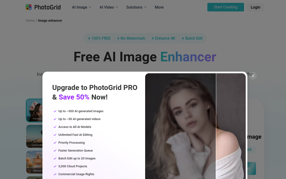 Captura de pantalla de PhotoGrid AI Image Enhancer