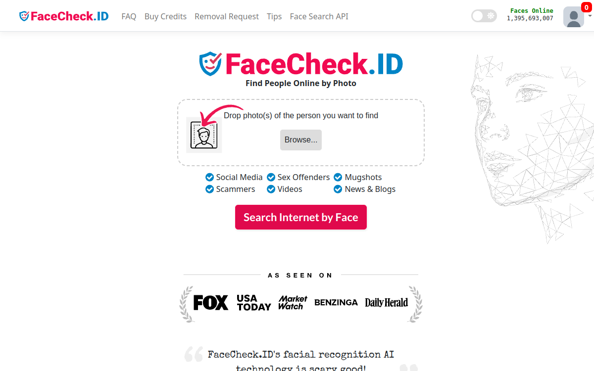 Captura de pantalla de FaceCheck ID