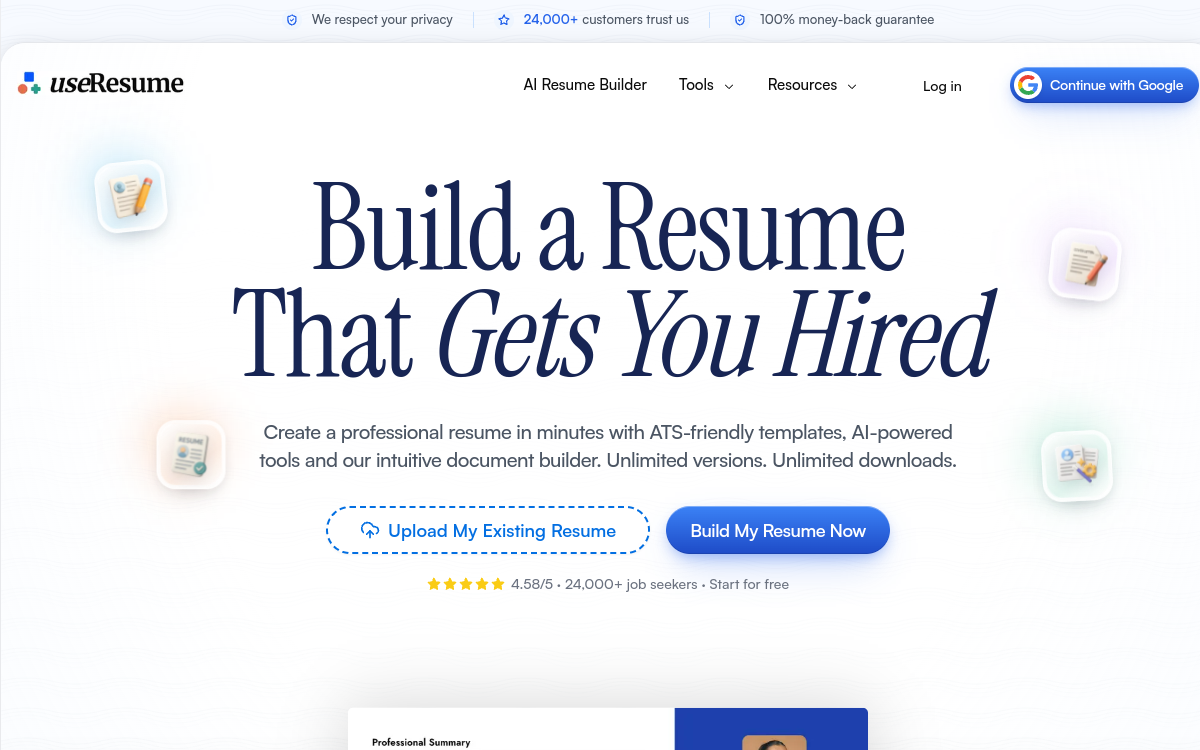 Captura de pantalla de UseResume AI