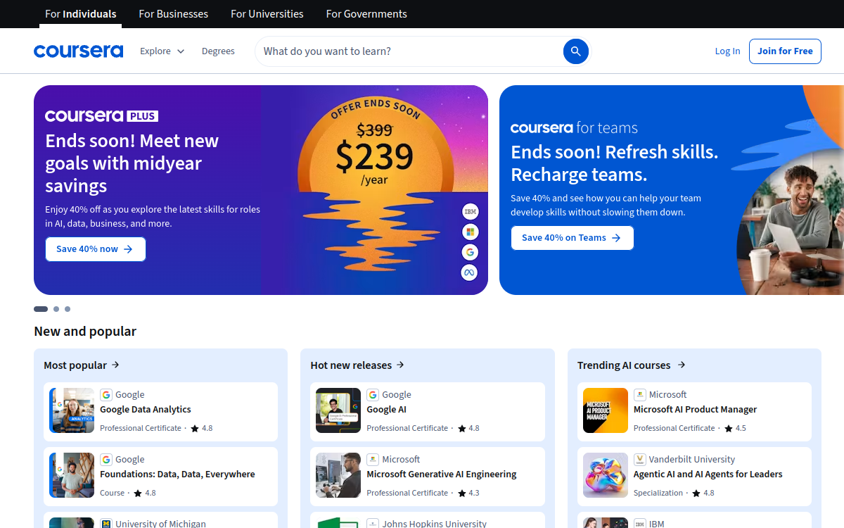 Captura de pantalla de Coursera