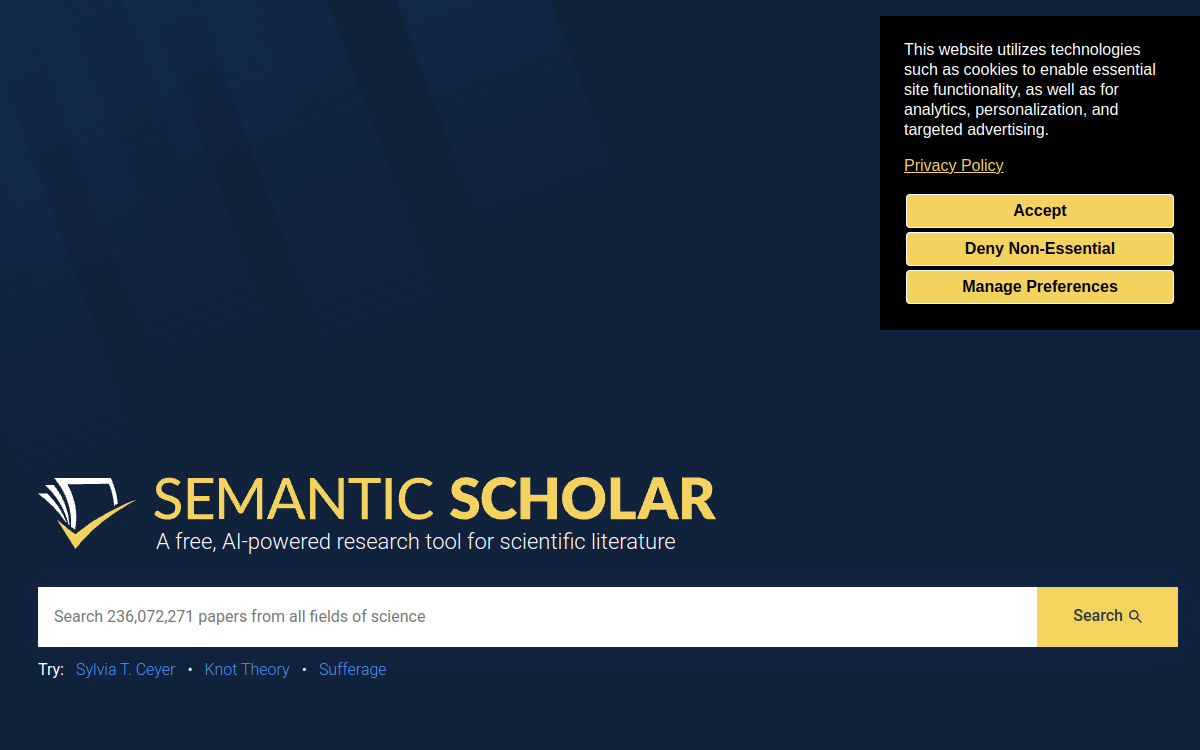 Captura de pantalla de Semantic Scholar