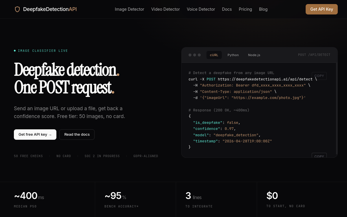 Captura de pantalla de Deepfake Detection API