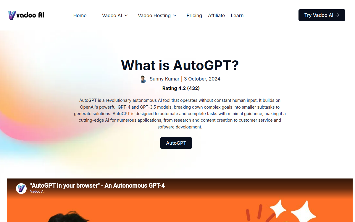Captura de pantalla de AutoGPT (Vadoo AI)