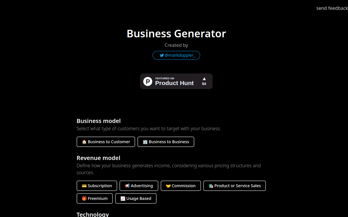 Captura de pantalla de Business Generator