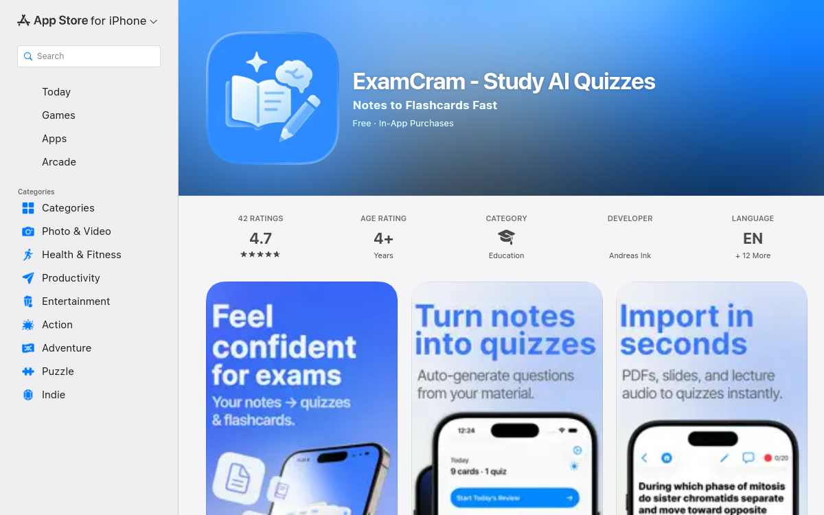 Captura de pantalla de ExamCram – Study AI Quizzes
