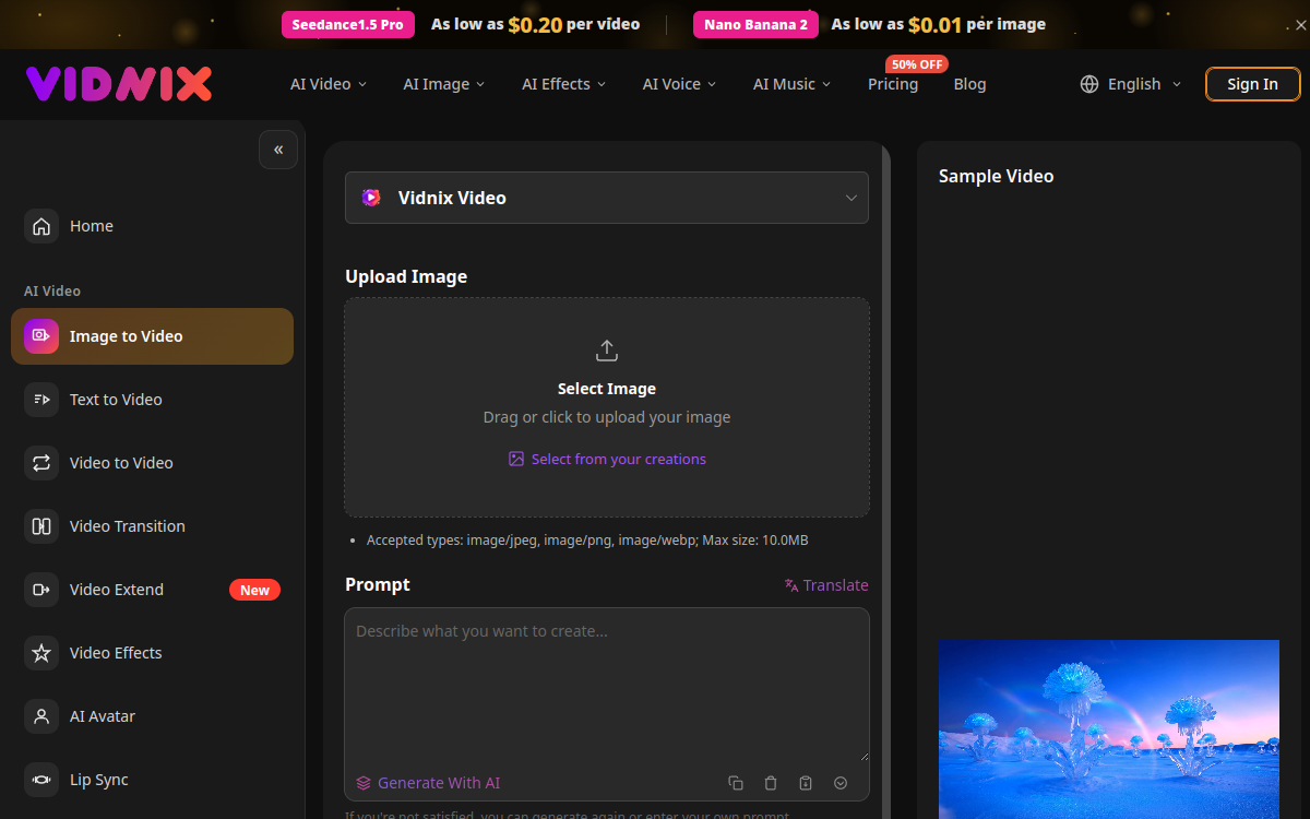 Captura de pantalla de Vidnix AI
