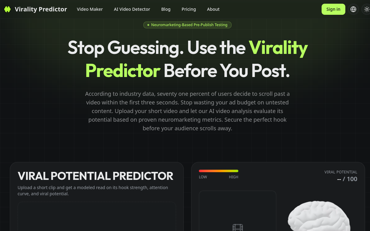 Captura de pantalla de Virality Predictor