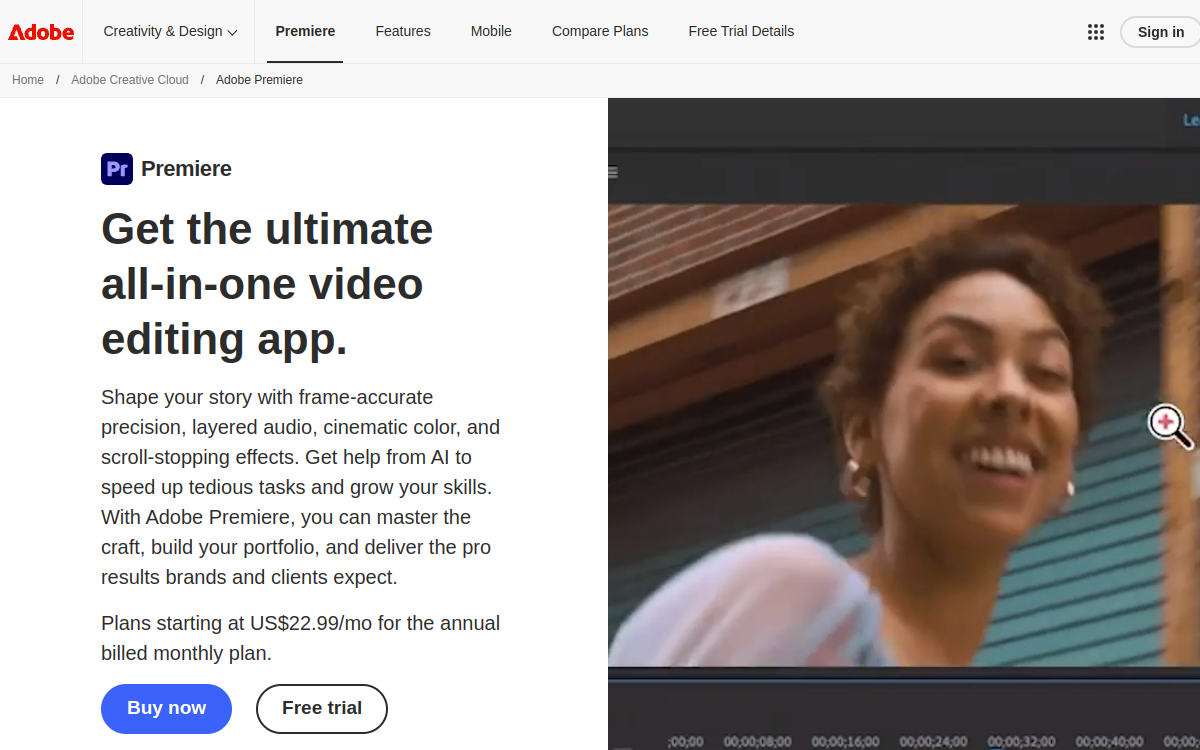 Captura de pantalla de Adobe Premiere Pro