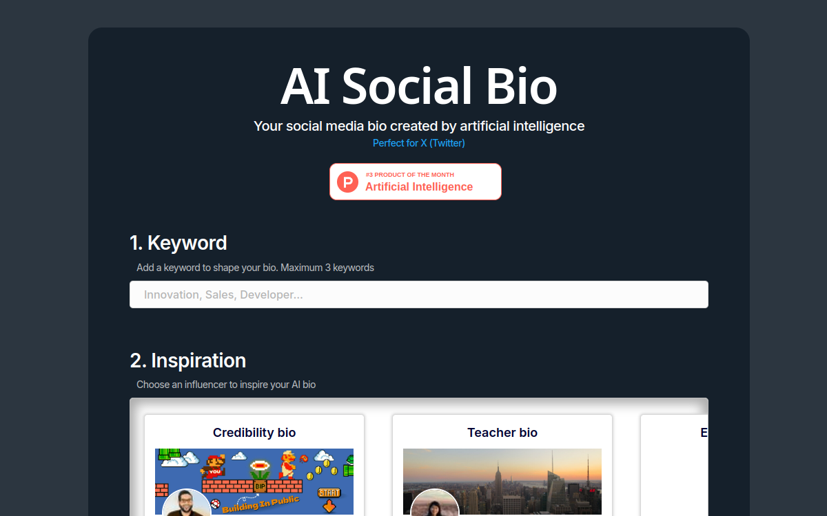 Captura de pantalla de AI Social Bio