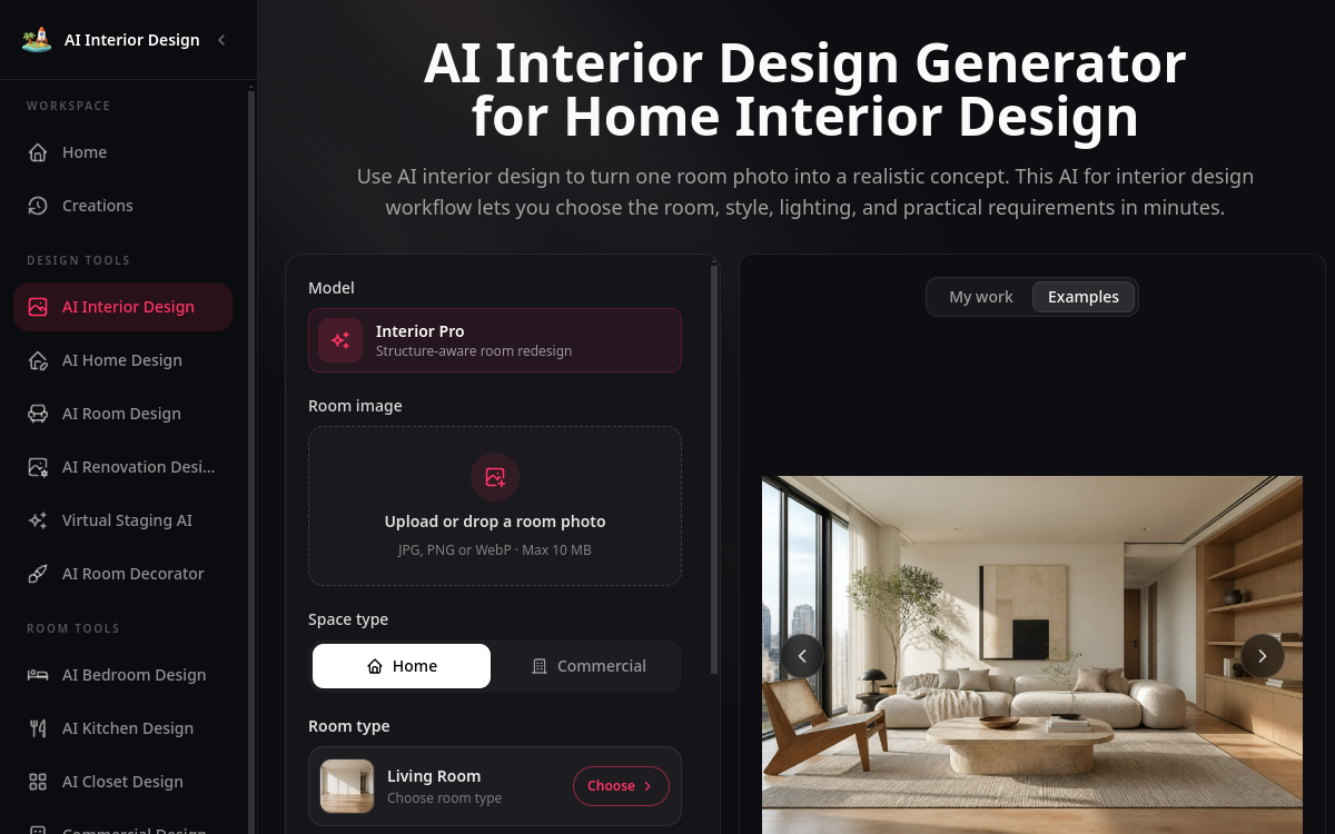 Captura de pantalla de AI Interior Design